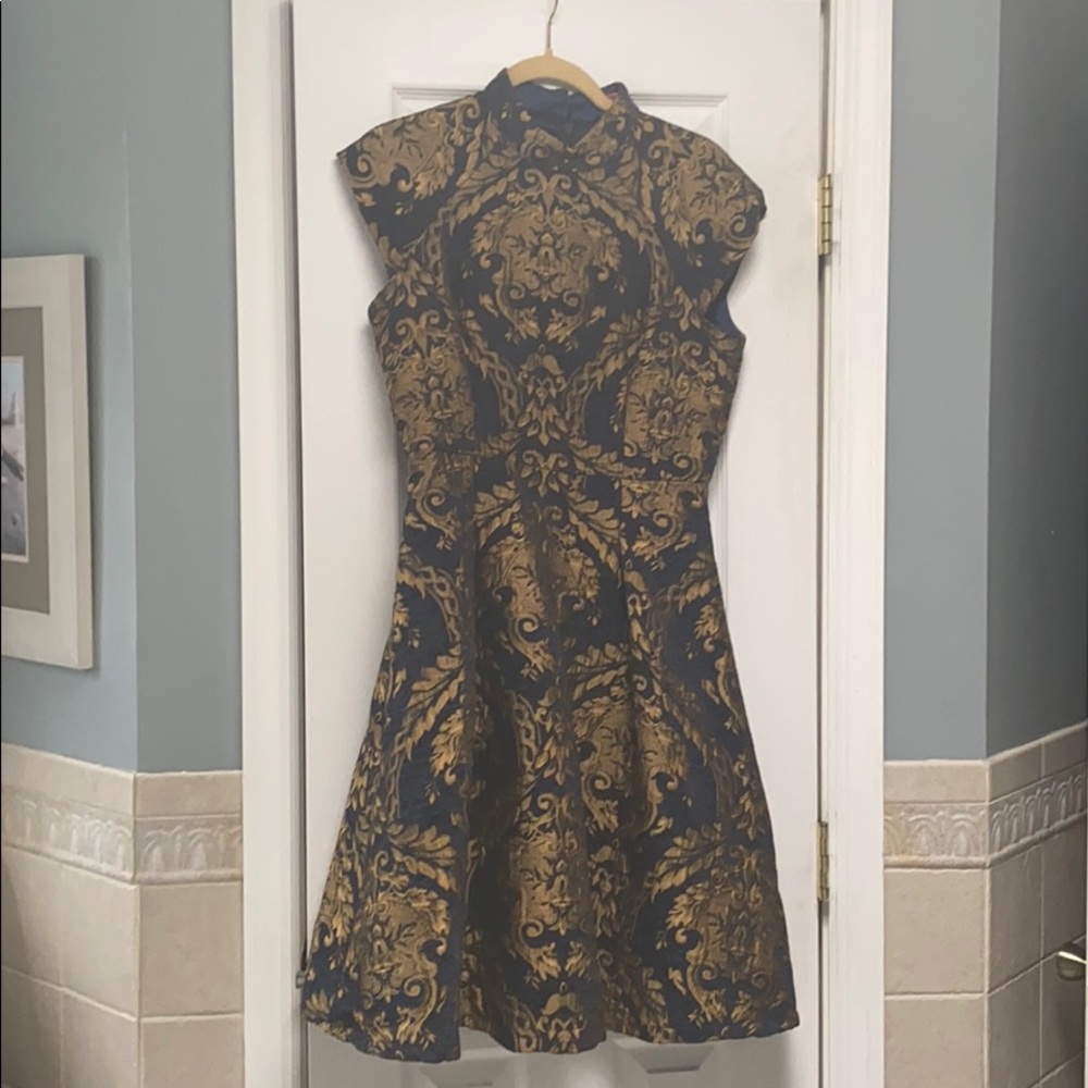 Midnight Blue Baroque Dress w/ Gold Embellishments